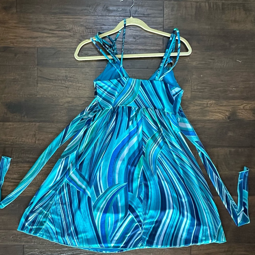 City Triangles Teal & Blue Swirl Midi Dress Y2K retro 13 going on 30 millennial - Picture 4 of 16